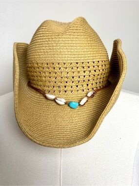 Frye Straw Cowboy Hat with Turquoise & Shell Accent Women